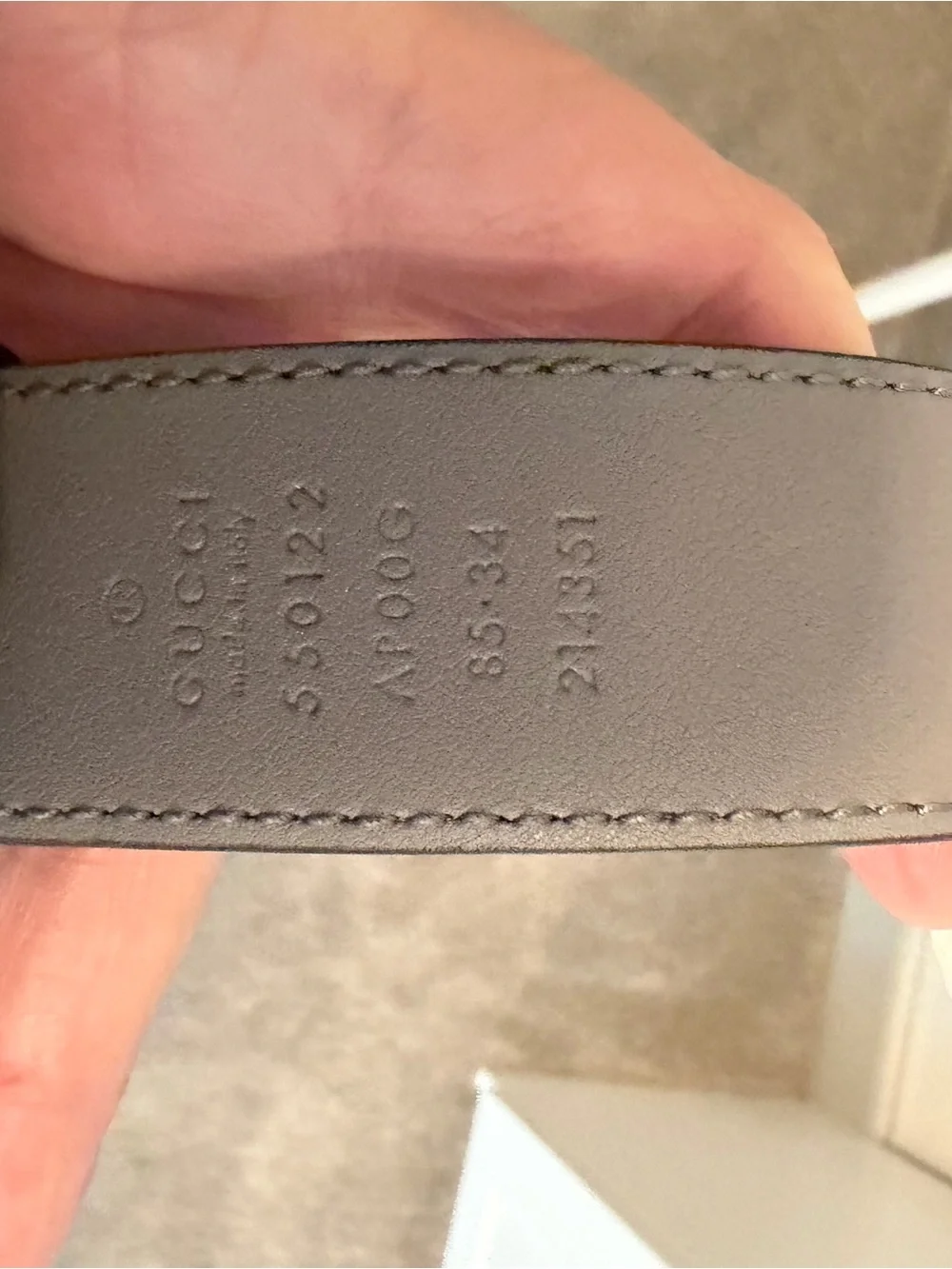 Gucci Gray Leather Belt with Gold Double G Buckle